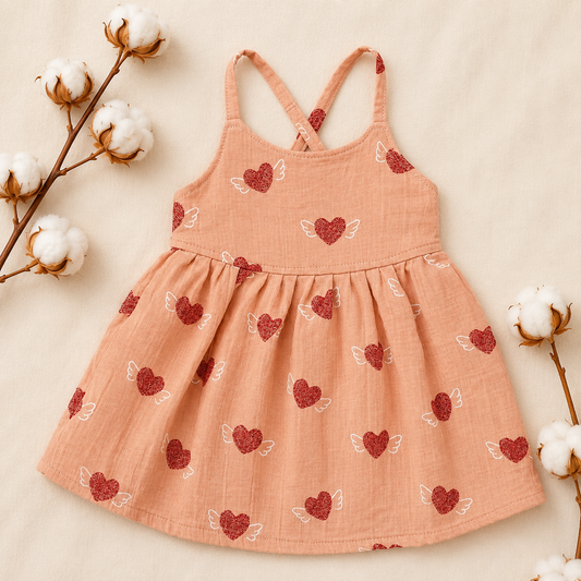 Peach Heart Print Baby Dress
