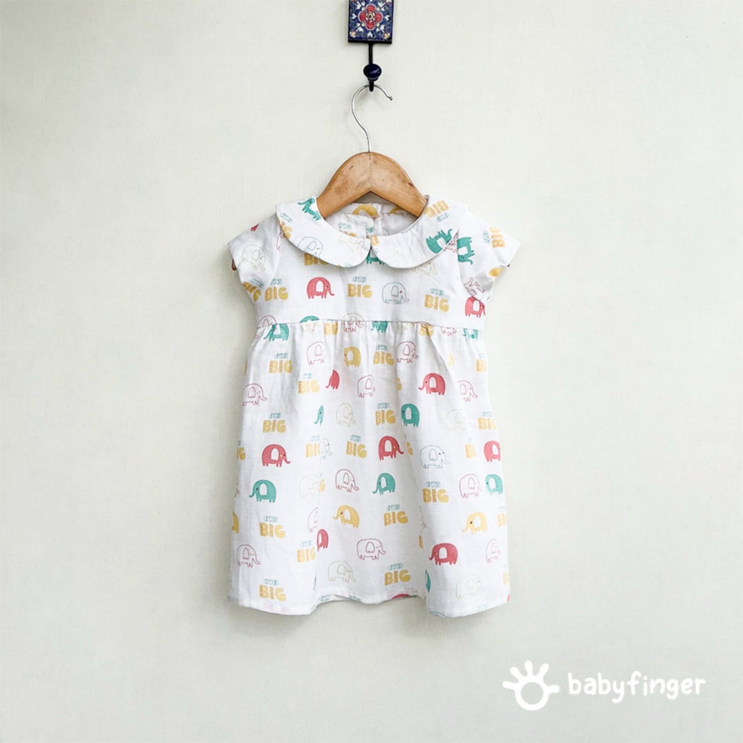 Playful Elephants Peter Pan Collar Kids Dress