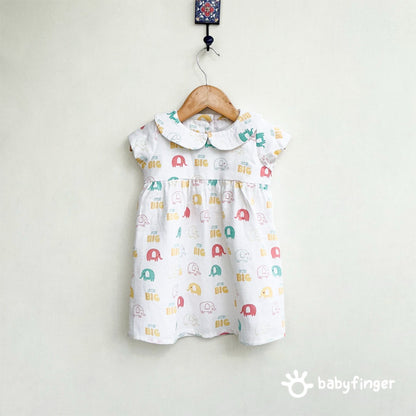 Playful Elephants Peter Pan Collar Kids Dress