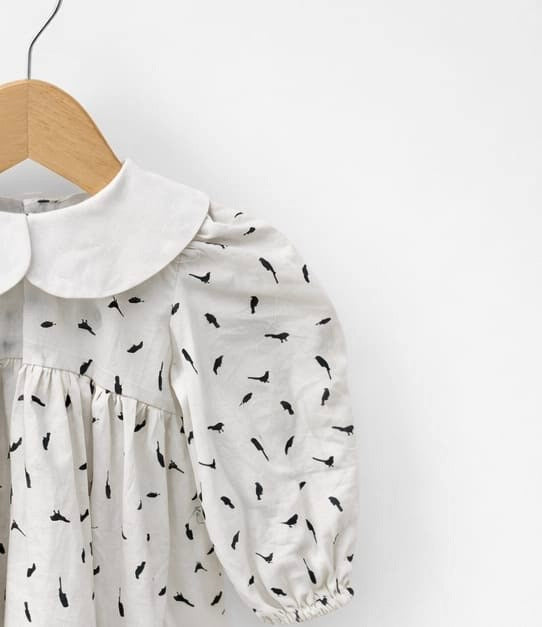 Minimal Print Baby Dress with Puff Sleeves