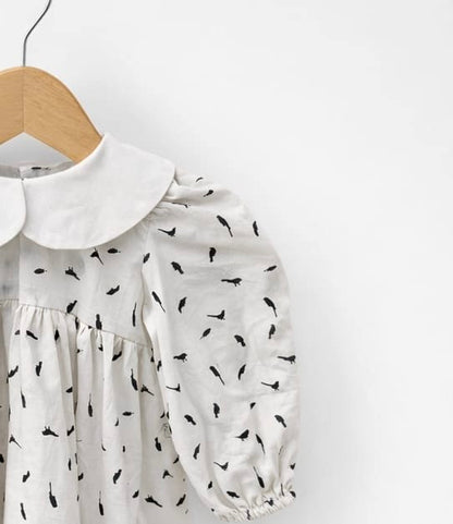 Minimal Print Baby Dress with Puff Sleeves