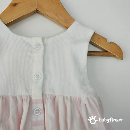 Baby Pink & White Cotton Button-Down Dress For kids