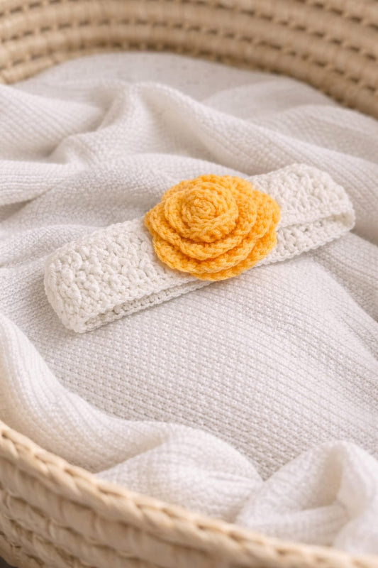 Handmade Crochet Baby Headband with Yellow Flower