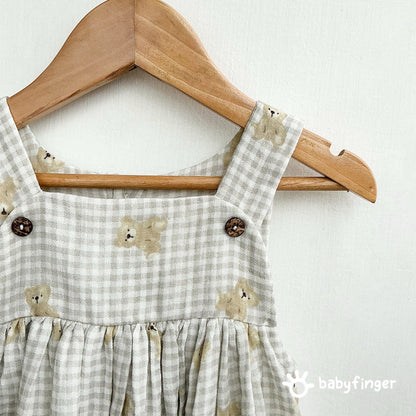 Teddy Bear Gingham Smock Dress For Kids