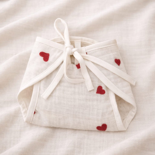 Muslin Cloth Diaper – Soft Ivory with Red Heart Print