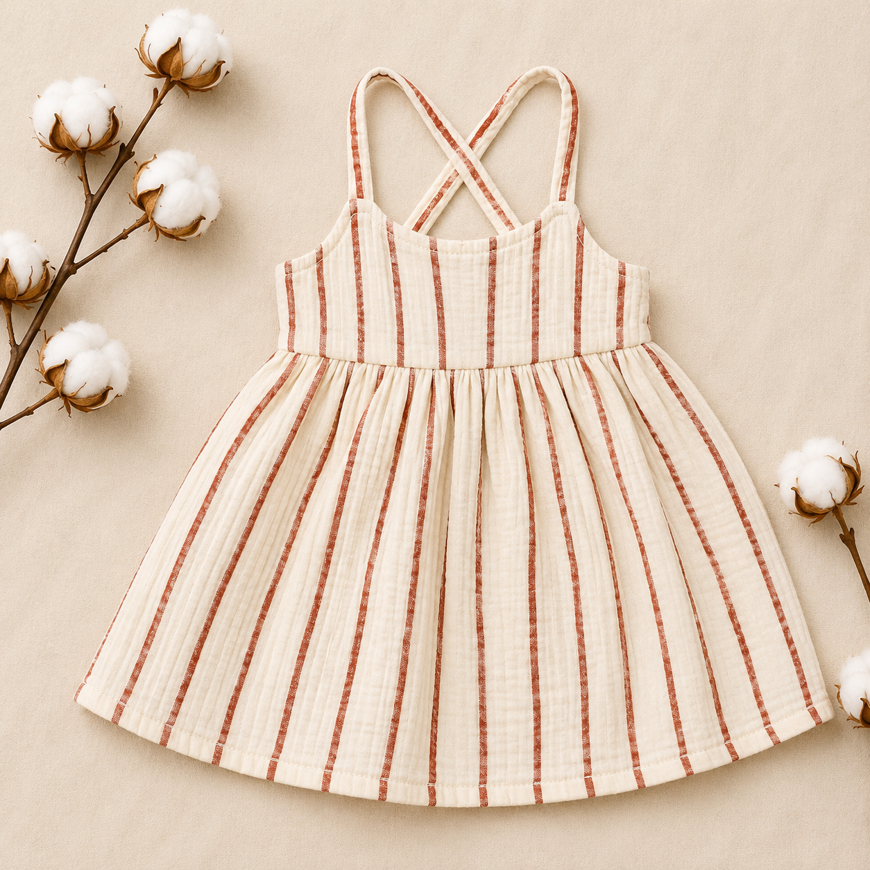 Ivory Stripe Muslin Baby Dress
