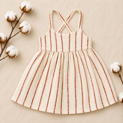 Ivory Stripe Muslin Baby Dress