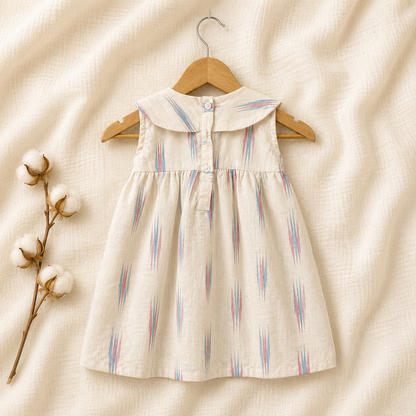 Elegant Muslin Sailor Collar Bow Dress for Baby Girls