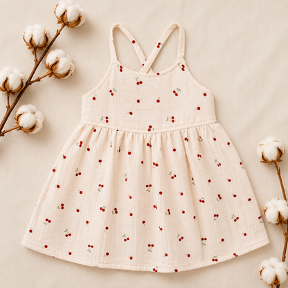 Cream Cherry Print Baby Dress