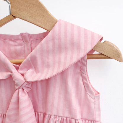 Blush Pink Sailor Collar Bow Dress for Baby Girls
