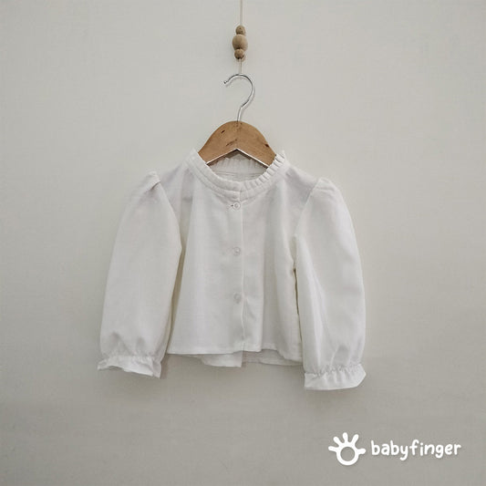 White Puff-Sleeve Baby Top with Ruffled Neckline