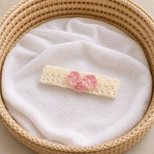 Handmade Crochet Baby Headband with Pink Peach Flower