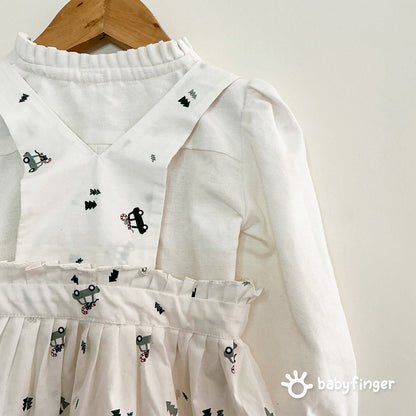 Baby Girls’ Striped Suspender Dress with White Full-Sleeve Top – 2-Piece Set