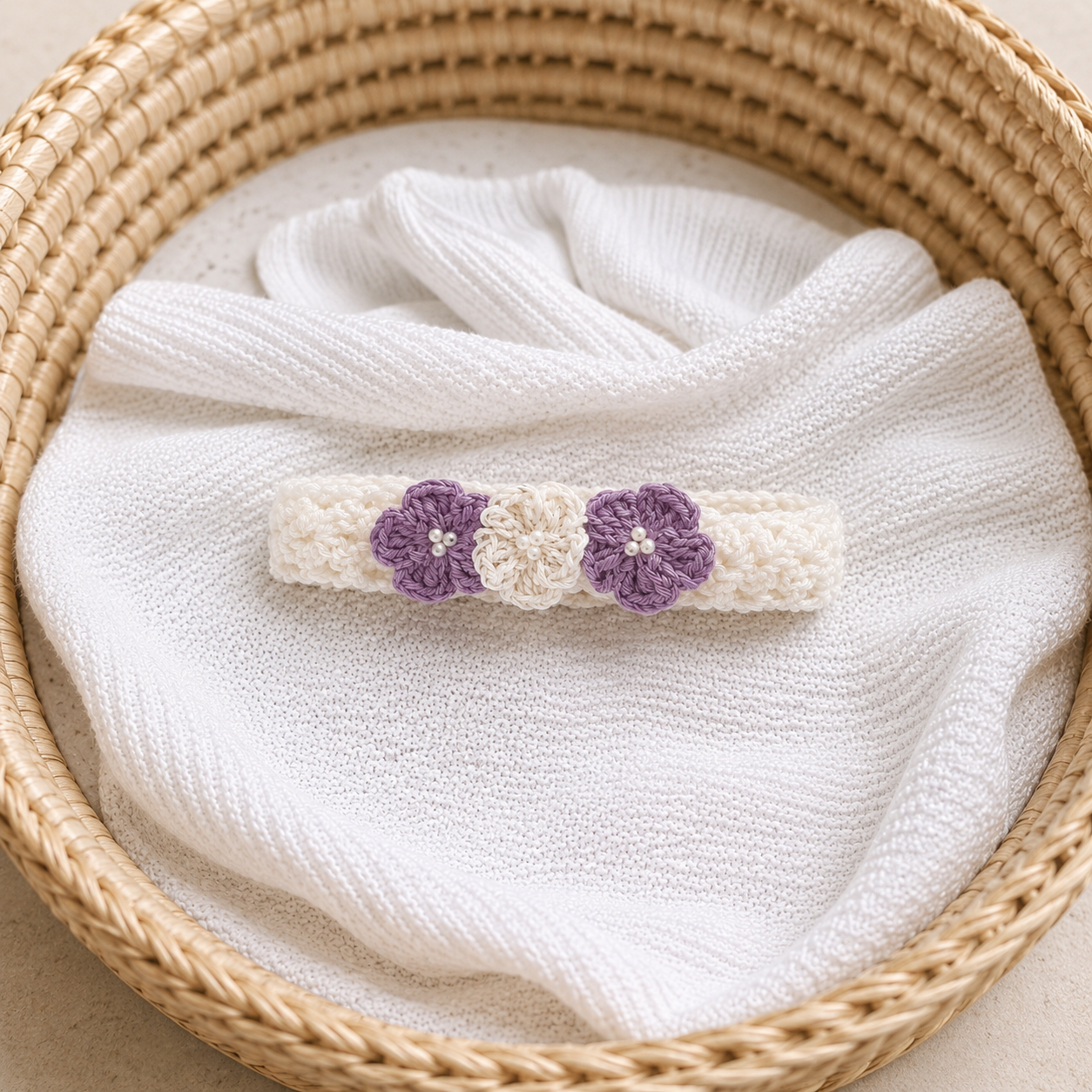 Handmade Crochet Baby Headband with Lavender Flower