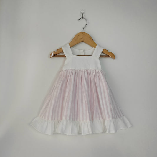 Baby Pink & White Cotton Button-Down Dress For kids