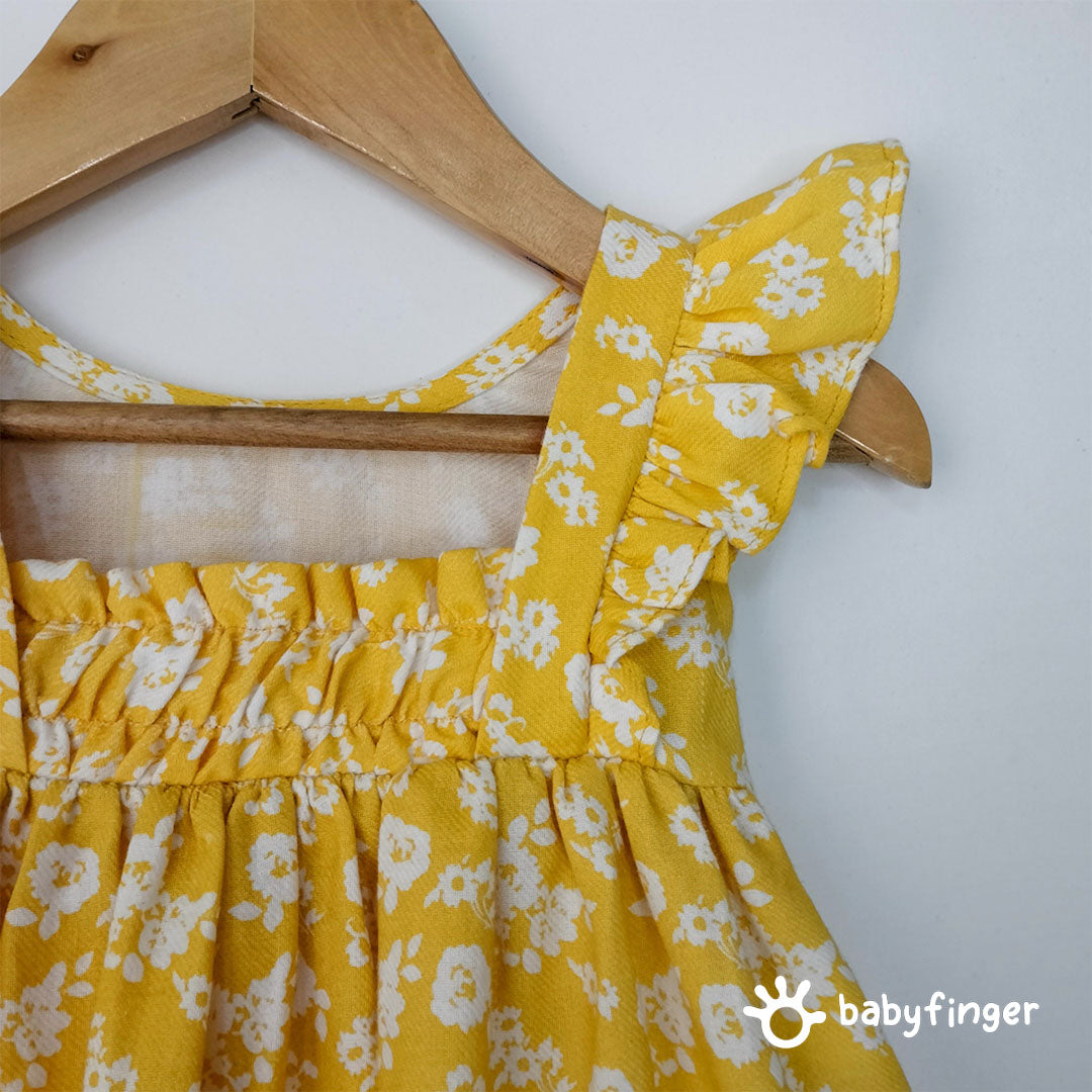 Yellow Floral Ruffle Sleeve Frock For Baby Girl