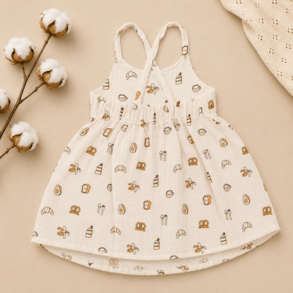 Breakfast Print Muslin Baby Dress