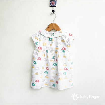 Playful Elephants Peter Pan Collar Kids Dress