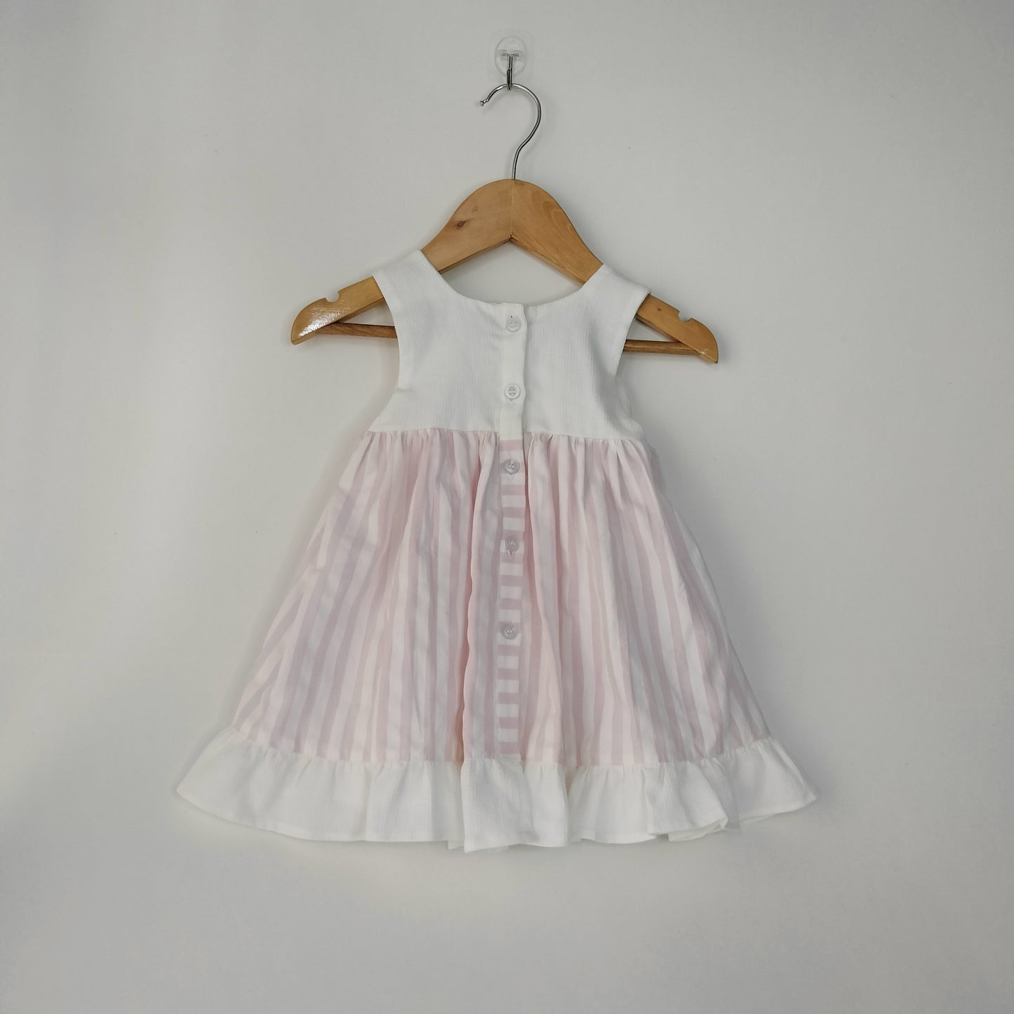 Baby Pink & White Cotton Button-Down Dress For kids