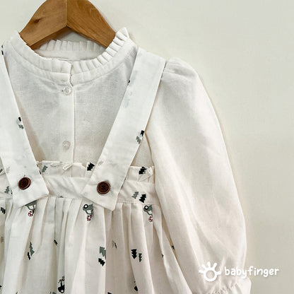 Baby Girls’ Striped Suspender Dress with White Full-Sleeve Top – 2-Piece Set