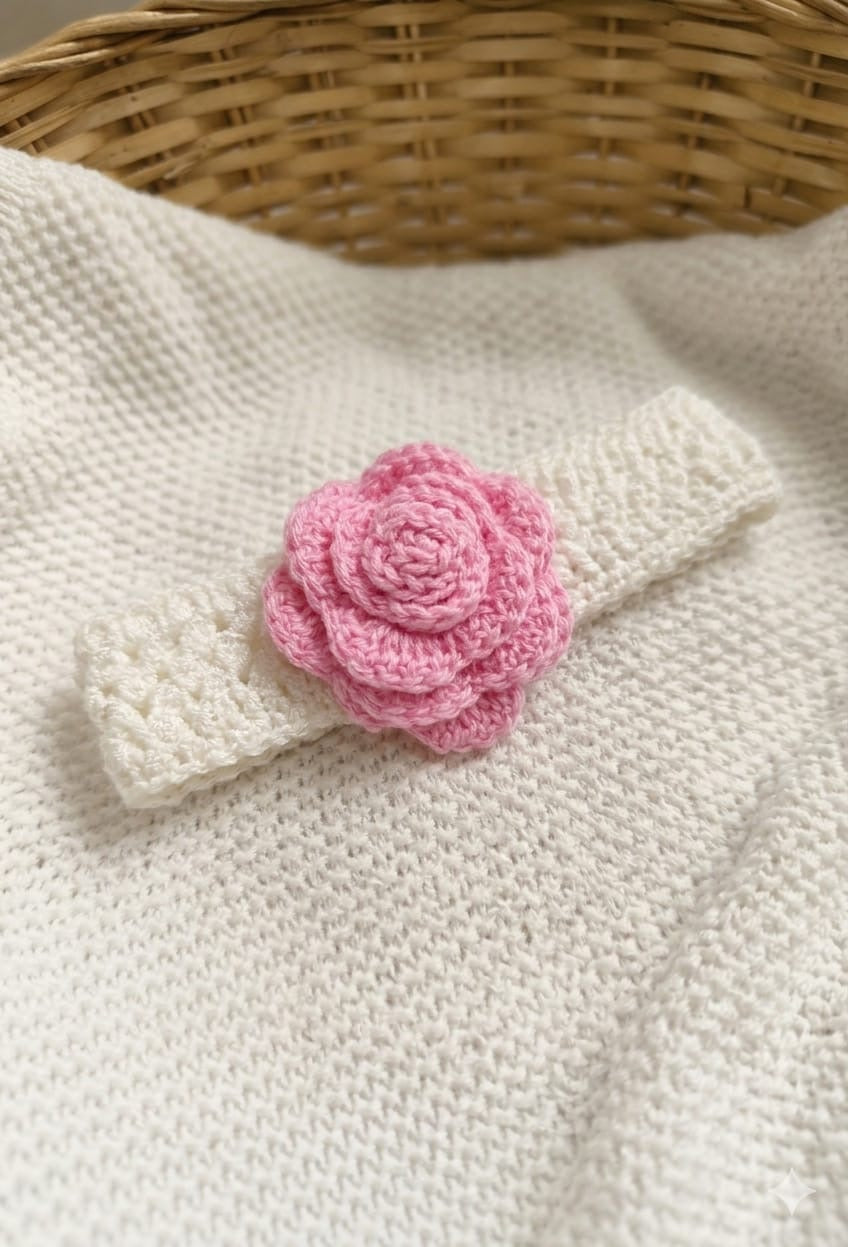 Handmade Crochet Baby Headband with Pink Flower