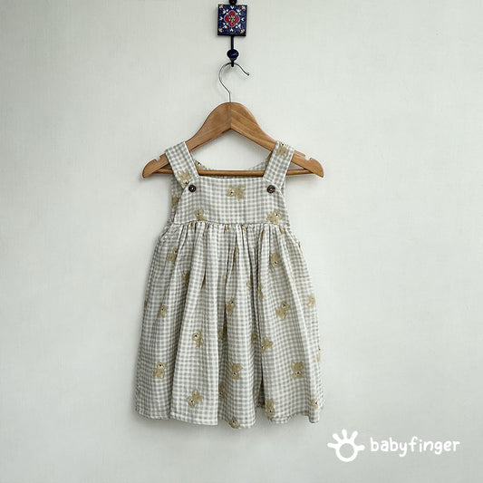 Teddy Bear Check Pinafore Dress for Kids