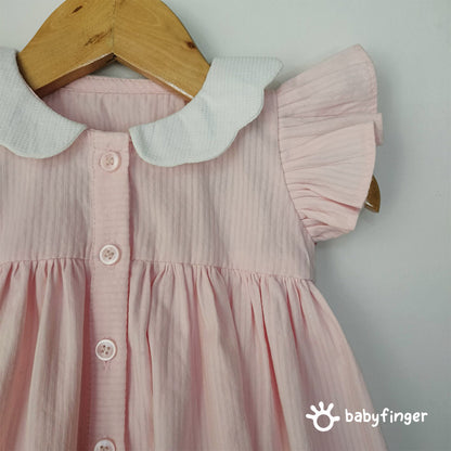 Baby Pink Cotton Button-Down Dress For kids