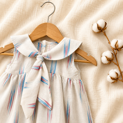 Elegant Muslin Sailor Collar Bow Dress for Baby Girls