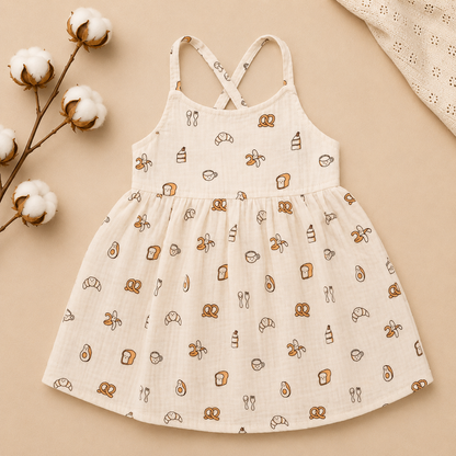 Breakfast Print Muslin Baby Dress