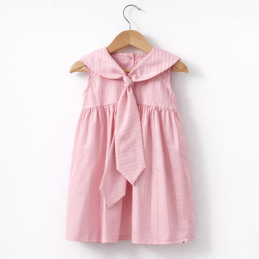 Blush Pink Sailor Collar Bow Dress for Baby Girls