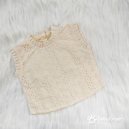 Baby Girls’ Embroidered Cotton Crop Top – Cream