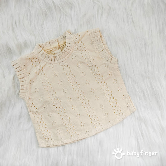 Baby Girls’ Embroidered Cotton Crop Top – Cream