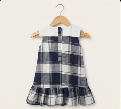 NavyBlue Plaid Baby Dress with Peter Pan Collar