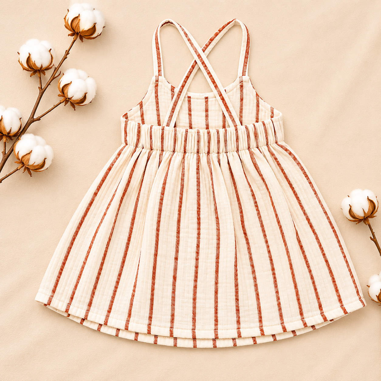 Ivory Stripe Muslin Baby Dress