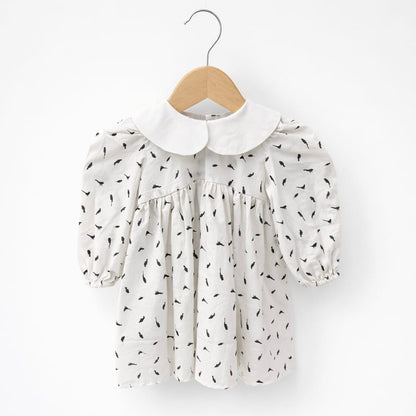 Minimal Print Baby Dress with Puff Sleeves