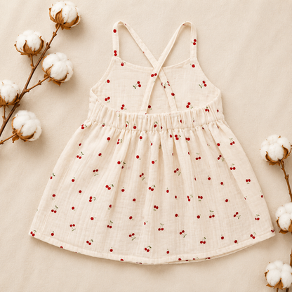 Cream Cherry Print Baby Dress