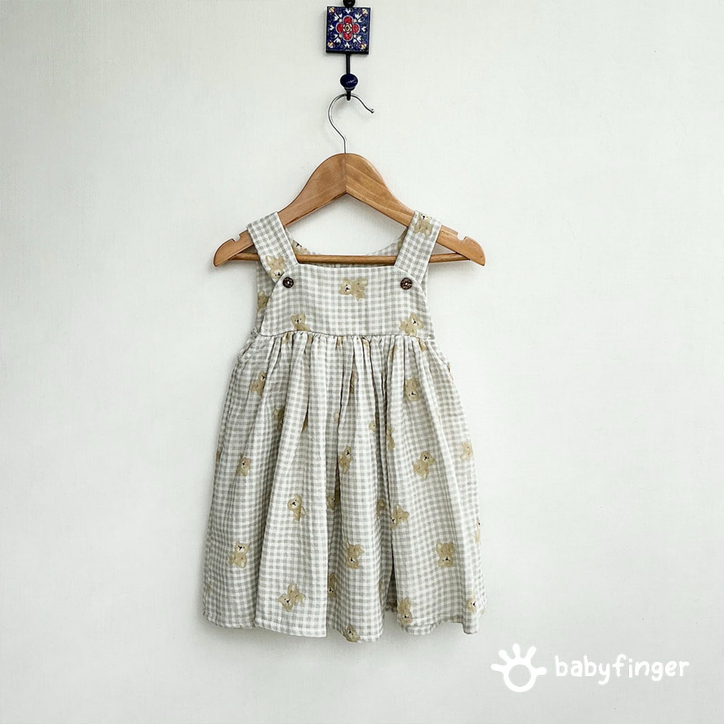 Teddy Bear Gingham Smock Dress For Kids