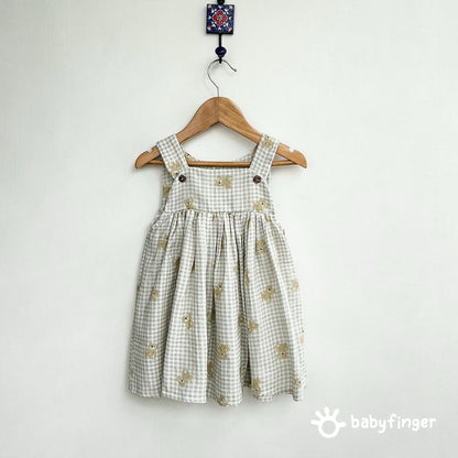 Teddy Bear Gingham Smock Dress For Kids