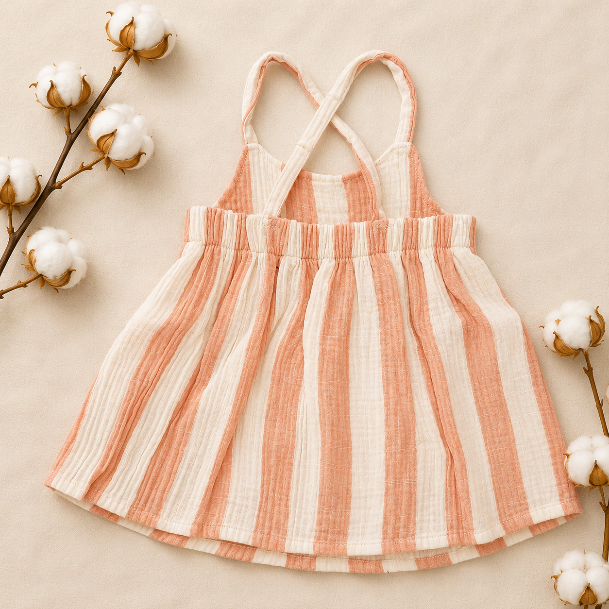 Peach Stripe Muslin Baby Dress