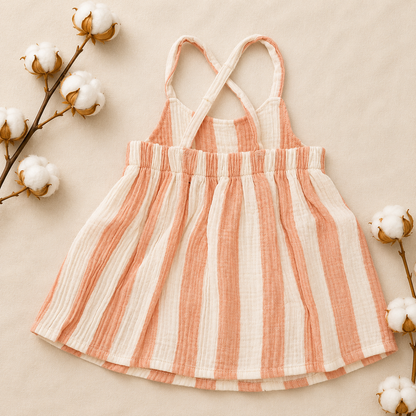 Peach Stripe Muslin Baby Dress