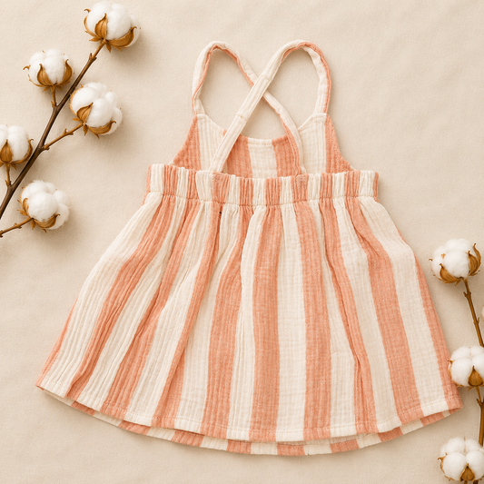 Peach Stripe Muslin Baby Dress