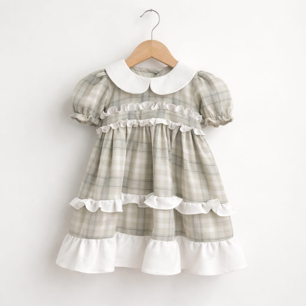 Elegant Plaid Baby Girl Dress with Ruffle Details