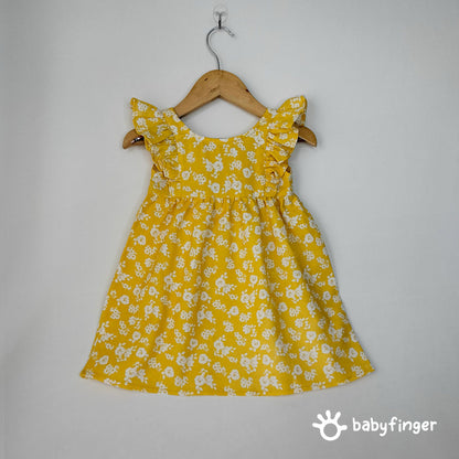 Yellow Floral Ruffle Sleeve Frock For Baby Girl