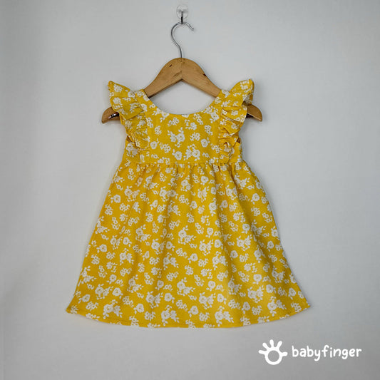 Yellow Floral Ruffle Sleeve Frock For Baby Girl