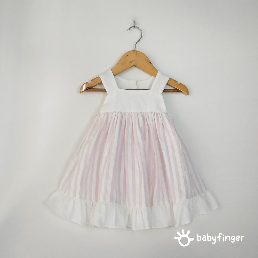 Baby Pink & White Cotton Button-Down Dress For kids