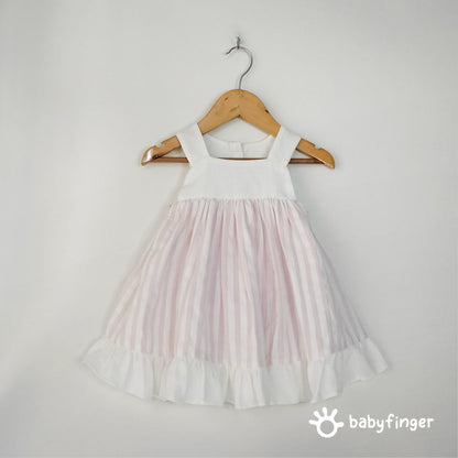 Baby Pink & White Cotton Button-Down Dress For kids
