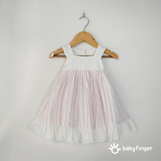 Baby Pink & White Cotton Button-Down Dress For kids