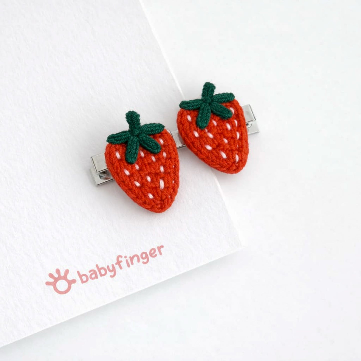 Crochet Red Strawberry Hair Clip (Pair) – Handmade Baby Accessories