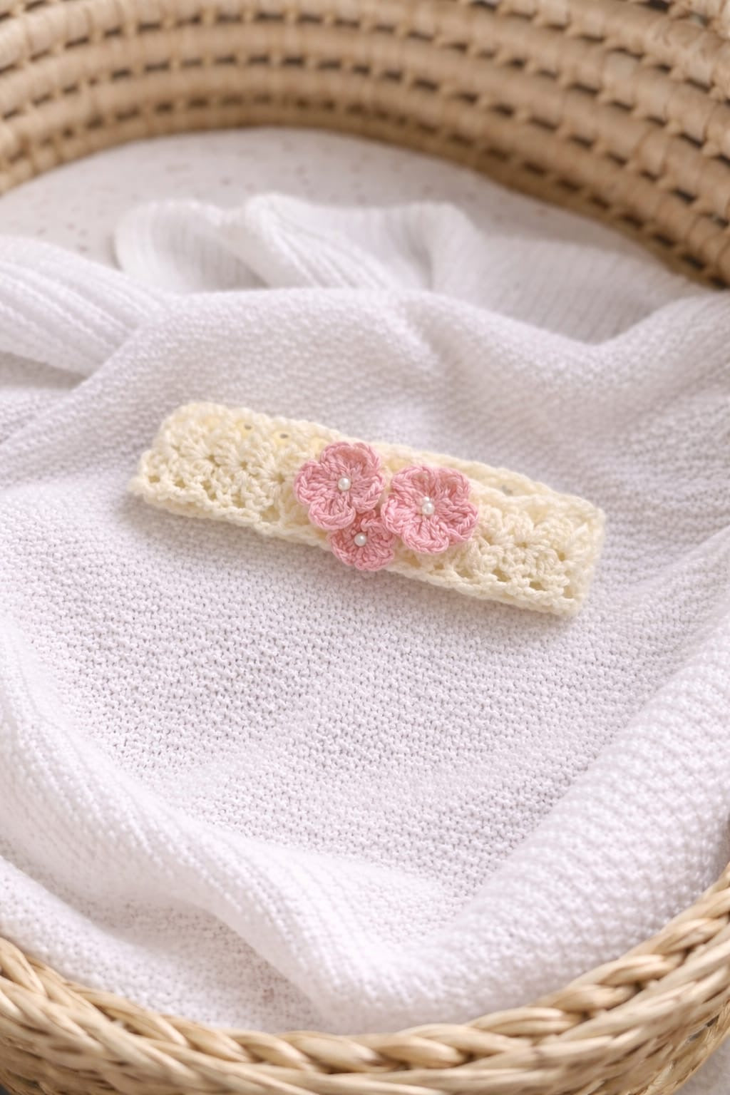 Handmade Crochet Baby Headband with Pink Peach Flower