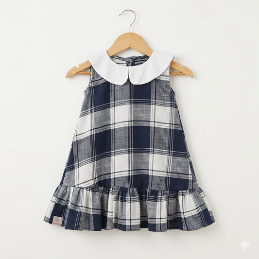 NavyBlue Plaid Baby Dress with Peter Pan Collar